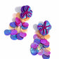 Featuring an iridescent hue, a collection of purple, pink, and orange sequins cascade from a collection of purple sequins that flourish from a hot pink seed beaded starfish for a coastal, chic look. Earring attaches to a standard post fitting. Due to its prismatic palette, color may vary.  Sold as one pair of post earrings.