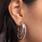 Paparazzi Accessories - Triad Trek - White Clip-On Earrings varying sizes of glistening silver wires spin into a stacked frame, creating a dizzying look. Dainty white rhinestones are embellished on the largest and smallest hoops for additional color and shimmer. Earring attaches to a standard clip-on fitting.  Sold as one pair of clip-on earrings.