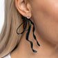 Paparazzi Accessories - Trendy Tapestry - Black Earrings dipped in a black hue, a curly and loopy bow featuring a solitaire white gem glistens from the ear for a colorfully classy look. Earring attaches to a standard post fitting.  Sold as one pair of post earrings.