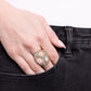 Paparazzi Accessories - Active Artistry - Gold Rings embellished light-colored topaz rhinestones, an oval abstract gold ring glitters atop the finger. Turquoise beads, a white pearl, an emerald-cut pink iridescent gem, and a green opalescent oval bead create additional color and shine. Features a stretchy band for a flexible fit. Due to its prismatic palette, color may vary. Sold as one individual ring.