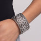 Paparazzi Accessories - Forged Fashion - White Bracelets infused along elastic stretchy bands, a collection of silver chain borders along silver rings that alternate with white rhinestone-encrusted rings for a monochromatic look along the wrist.  Sold as one individual bracelet.