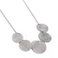 Paparazzi Accessories - Medaled Mosaic - White Necklaces embossed in a dotted, rhinestone encrusted motif, a refined collection of warped silver discs royally links below the collar for an artisan inspired fashion. Features an adjustable clasp closure.  Sold as one individual necklace. Includes one pair of matching earrings.