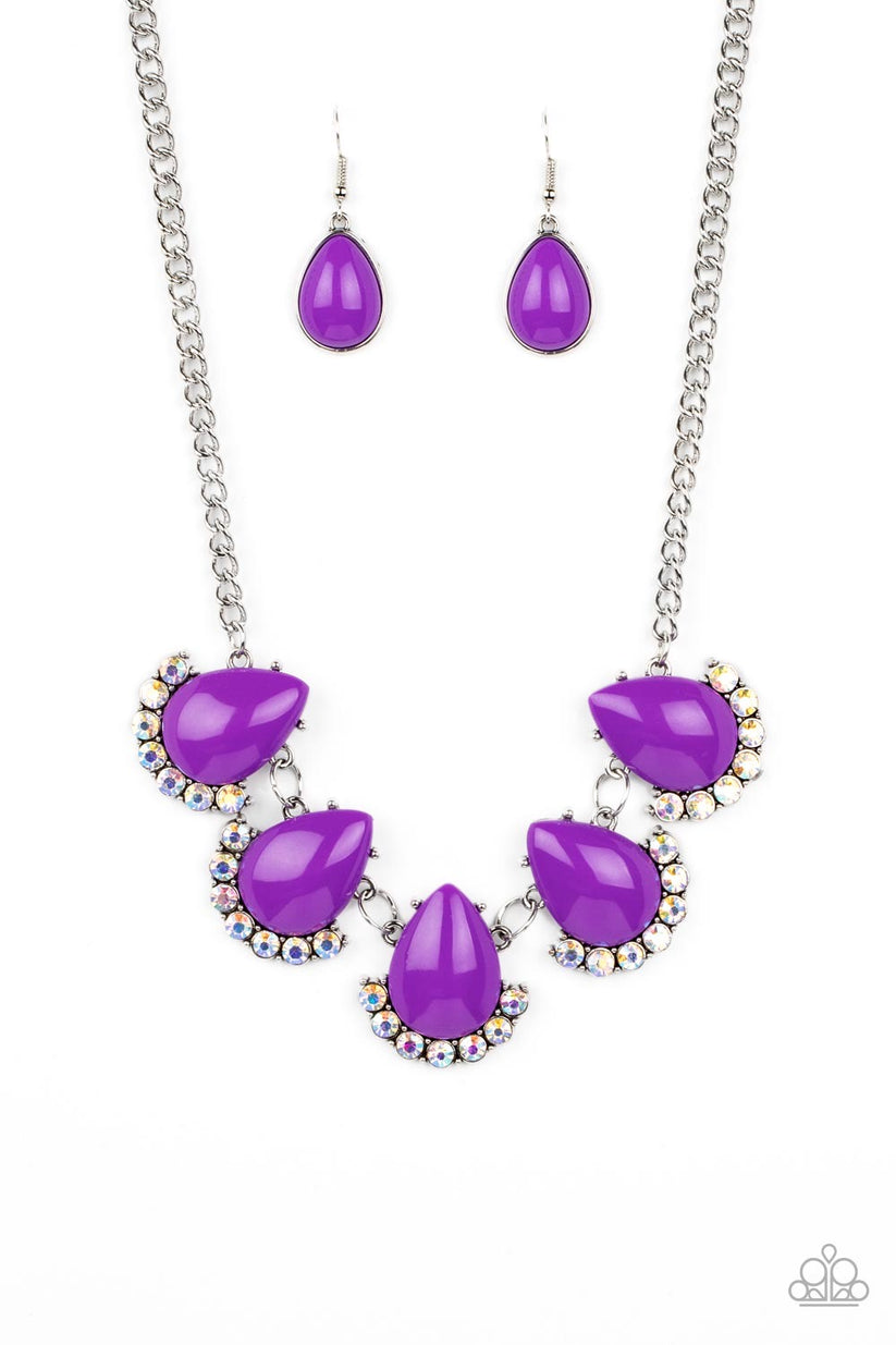 Purple Peacock Tears Crystal Rhinestone Deity Necklace And Earring Set -  Radhika Store