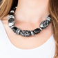 Chunky black beads with speckles of silver and a gorgeous glazed finish are threaded together with thick silver rings and smooth black beads. Features an adjustable clasp closure. Sold as one individual necklace. Includes one pair of matching earrings.  Get The Complete Look! Bracelet: "Glaze of Glory - Black" (sold separately)