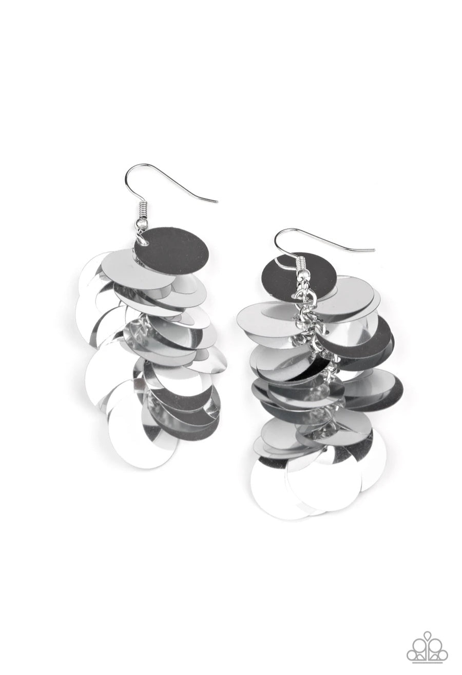 Paparazzi Accessories Now You SEQUIN It - Silver Life of the Party Earrings - Lady T Accessories