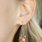 Whimsically Musical - Multi Earrings a cluster of Burnt Coral and Willow beads, accented with a shiny silver bead and a delicate silver feather, tumble together atop a flattened Burnt Coral bead for a whimsical finish. Earring attaches to a standard fishhook fitting.  Sold as one pair of earrings.  Paparazzi Jewelry is lead and nickel free so it's perfect for sensitive skin too!