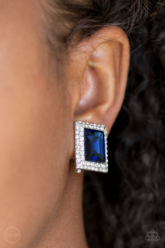 Paparazzi Accessories Crowned Couture - Blue Clip On Earrings - Lady T Accessories