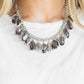 Fringe Fabulous - Silver Necklaces cloudy faceted beads and imperfect silver teardrops drip from the bottom of a shimmery silver chain, creating a sassy fringe below the collar. Features an adjustable clasp closure.  Sold as one individual necklace. Includes one pair of matching earrings.