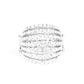 Paparazzi Accessories Blinding Brilliance - White Rings row after row of incandescent white rhinestones stack into a dazzling display. The gorgeous rounded bands and undeniable sparkle create a regal statement piece. Features a stretchy band for a flexible fit.
