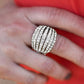 Paparazzi Accessories Blinding Brilliance - White Rings row after row of incandescent white rhinestones stack into a dazzling display. The gorgeous rounded bands and undeniable sparkle create a regal statement piece. Features a stretchy band for a flexible fit.
