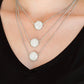 CEO of Chic - White Necklaces a /t Tyrhree flat white stones are pressed into sleek silver frames and layered below the collar for a chic finish. Features an adjustable clasp closure.  Sold as one individual necklace. Includes one pair of matching earrings.  Paparazzi Jewelry is lead and nickel free so it's perfect for sensitive skin too!