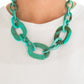 Paparazzi Accessories All in-VINCIBLE - Blue Necklaces brushed in a faux-marble finish, bold turquoise links connect below the collar for a statement making look. Features an adjustable clasp closure.  Sold as one individual necklace. Includes one pair of matching earrings.