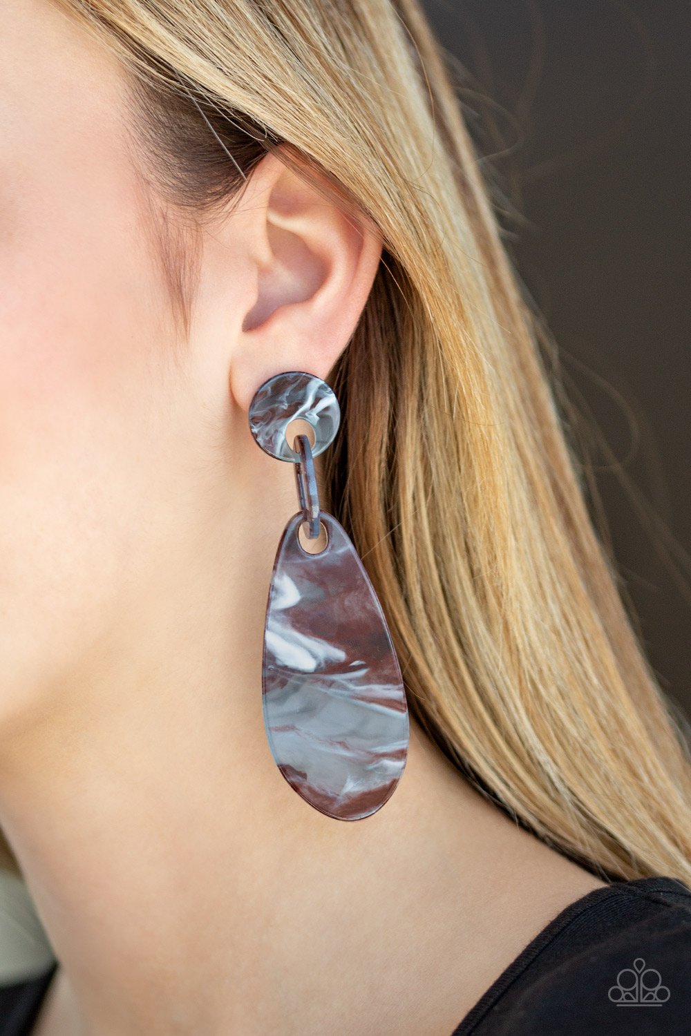 Paparazzi Accessories A HAUTE Commodity - Brown Earrings brushed in a faux marble finish, smoldering acrylic frames attach into a retro lure. Earring attaches to a standard post fitting.  Sold as one pair of post earrings.