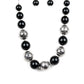 Paparazzi Accessories - Floral Fusion - Black Necklace infused with dainty silver accents, a bubbly collection of shiny black beads and floral embossed silver beads are threaded along an invisible wire below the collar for a seasonal look. Features an adjustable clasp closure. Sold as one individual necklace. Includes one pair of matching earrings.