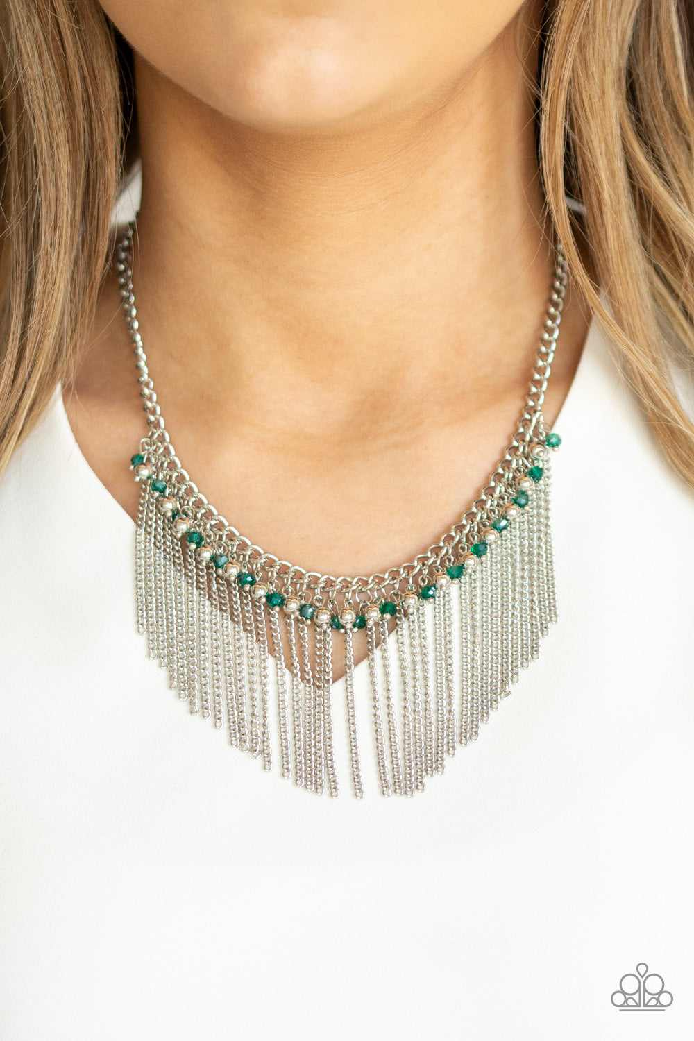 Paparazzi green deals and silver necklace