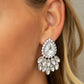 Paparazzi Accessories A Breath of Fresh Heir - White Earrings glassy white marquise style rhinestones cascade from the bottom of a dramatically oversized white teardrop gem, coalescing into a regal frame. Earring attaches to a standard post fitting.  Sold as one pair of post earrings.
