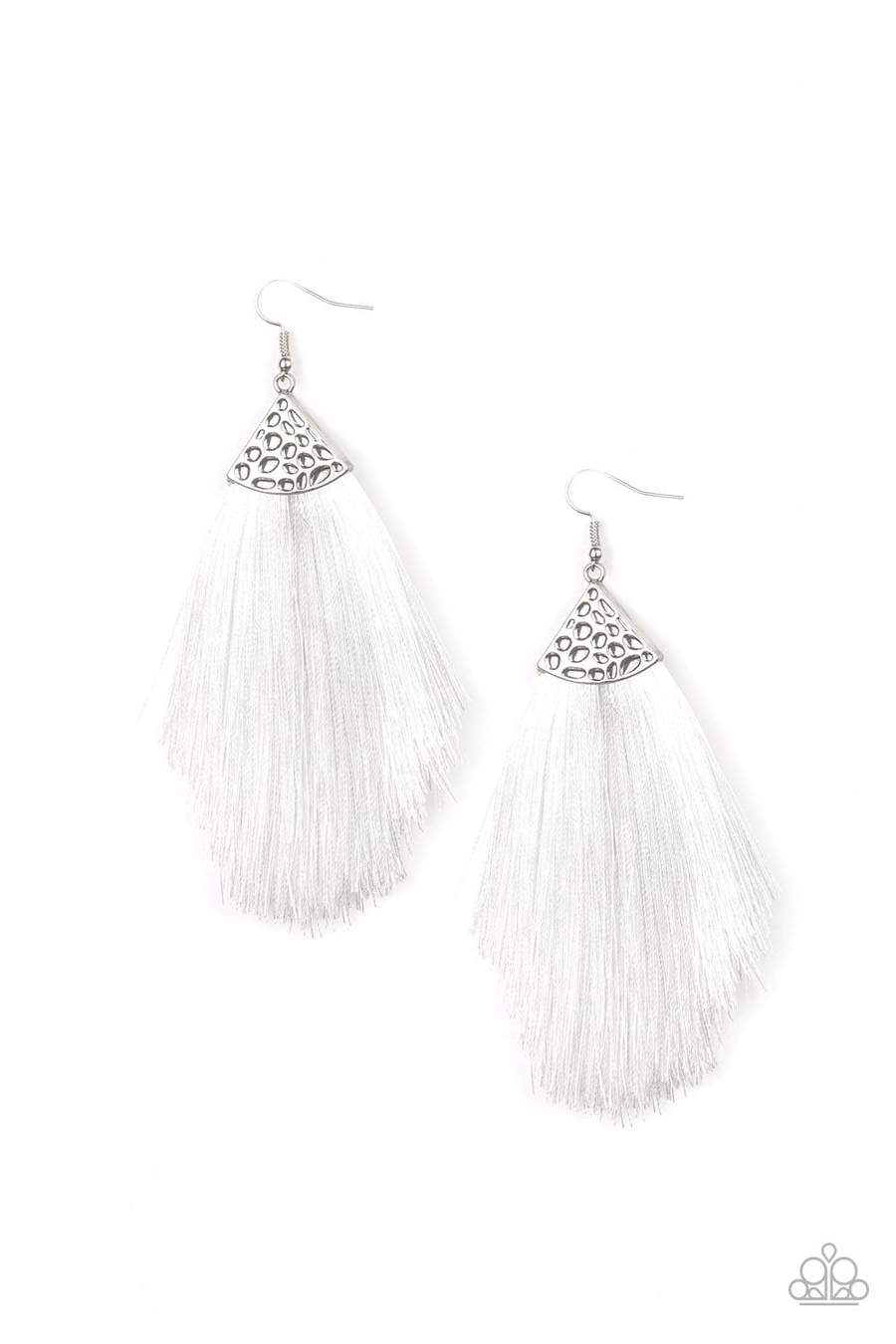 Paparazzi Accessories Tassel Tempo - White Earrings - Lady T Accessories