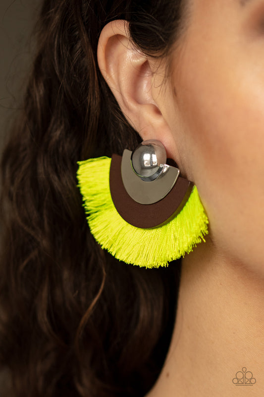Paparazzi Accessories Fan the FLAMBOYANCE - Yellow Earrings - Lady T Accessories