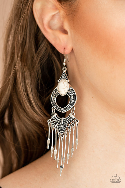 Paparazzi Accessories Southern Spearhead - White Earrings - Lady T Accessories