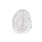 Paparazzi Accessories Bling Scene - White Rings row after row of dazzling white rhinestones radiate out from the center of a thick silver frame, creating a blinding centerpiece atop the finger. Features a stretchy band for a flexible fit.