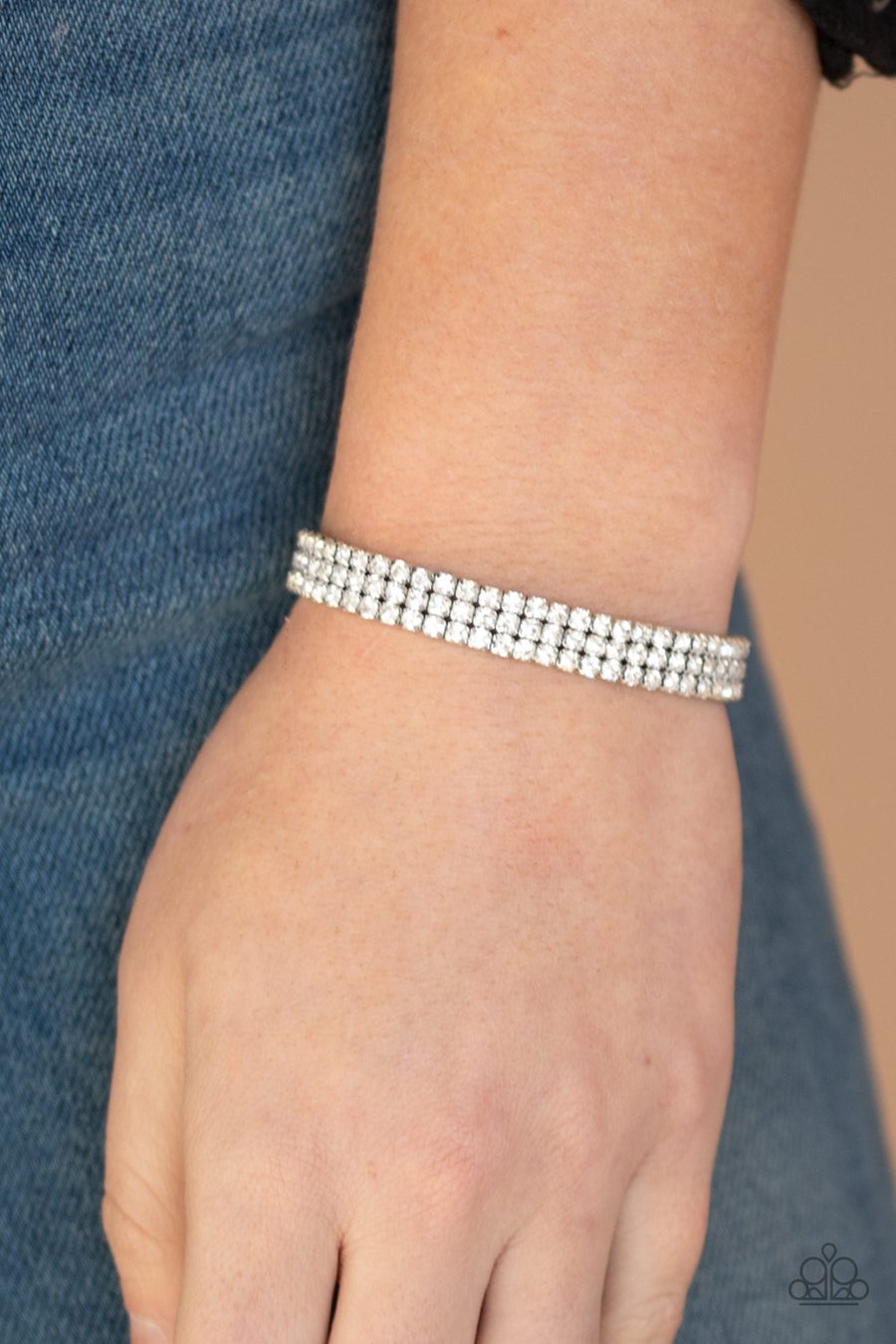 Paparazzi Accessories Stacked Deck - White Rhinestone Bracelets - Lady T Accessories