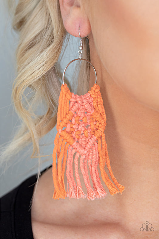 Paparazzi Accessories Macrame Rainbow - Orange Earrings - Lady T Accessories