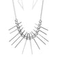 Paparazzi Fully Charged - Silver Triangular Necklace separated by bold silver beads, triangular silver frames gradually increase in intensity as they slide along a rounded silver snake chain, creating an electric fringe below the collar. Features an adjustable clasp closure.  Paparazzi Jewelry and Accessories are lead and nickel free.  Sold as one individual necklace. Includes one pair of matching earrings.