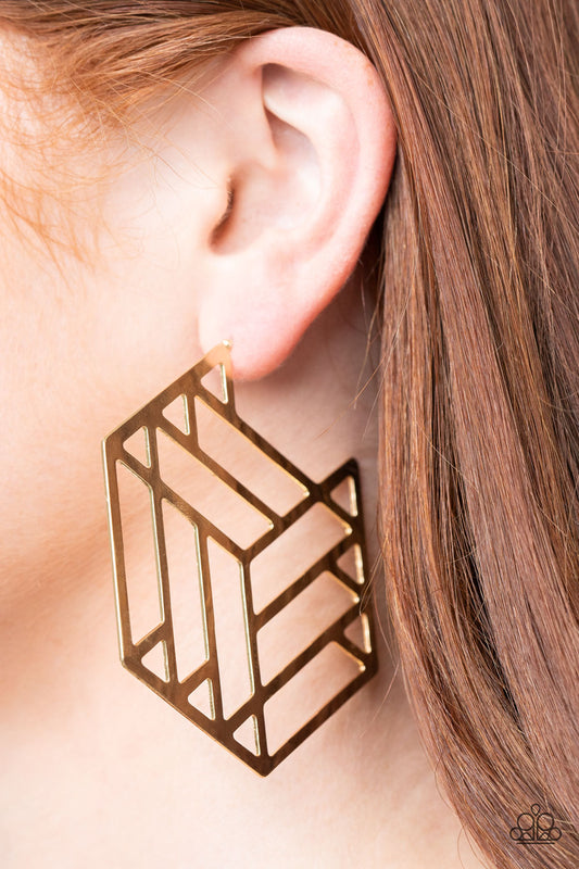 Paparazzi Accessories Gotta Get GEO-ing - Gold Earrings - Lady T Accessories