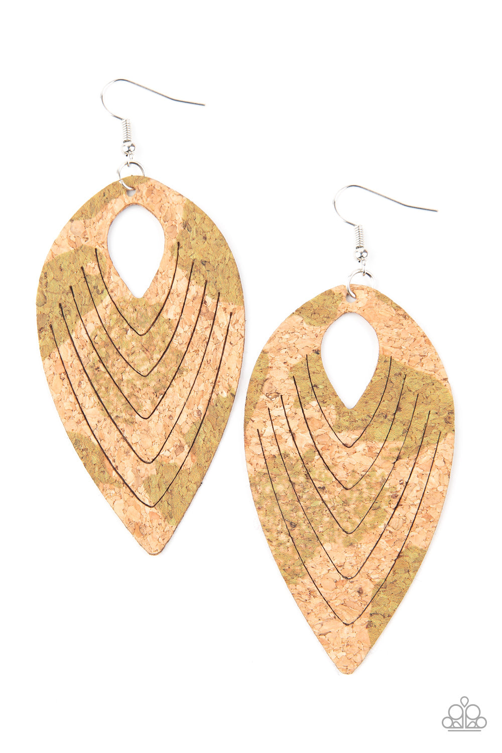 Paparazzi Accessories Cork Cabana - Green Earrings - Lady T Accessories