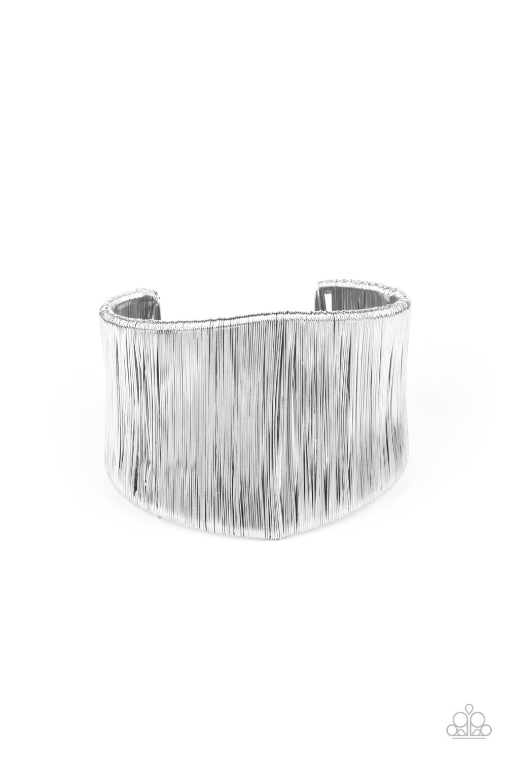 Hot Wired Wonder - Silver Bracelets a seemingly infinite collection of shimmery silver wire wraps around a substantial silver cuff, creating a bold industrial inspired centerpiece around the wrist.  Sold as one individual bracelet.