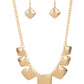 Paparazzi Accessories Keeping it Relic - Gold Necklaces gradually increasing in size near the center, a hammered collection of gold square frames delicately link below the collar for an artisan inspired look. Features an adjustable clasp closure.