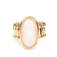 Paparazzi Accessories Mystical Mantra - Gold Rings a white oval stone is encased inside a sleek gold frame, creating a mystical centerpiece atop the finger. Features a stretchy band for a flexible fit.  Sold as one individual ring.