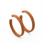 Paparazzi Accessories Suede Parade - Brown Hoop Earrings tan suede cording wraps around an oversized hoop, creating an earthy pop of color. Earring attaches to a standard post fitting. Hoop measures approximately 2 1/4" in diameter.