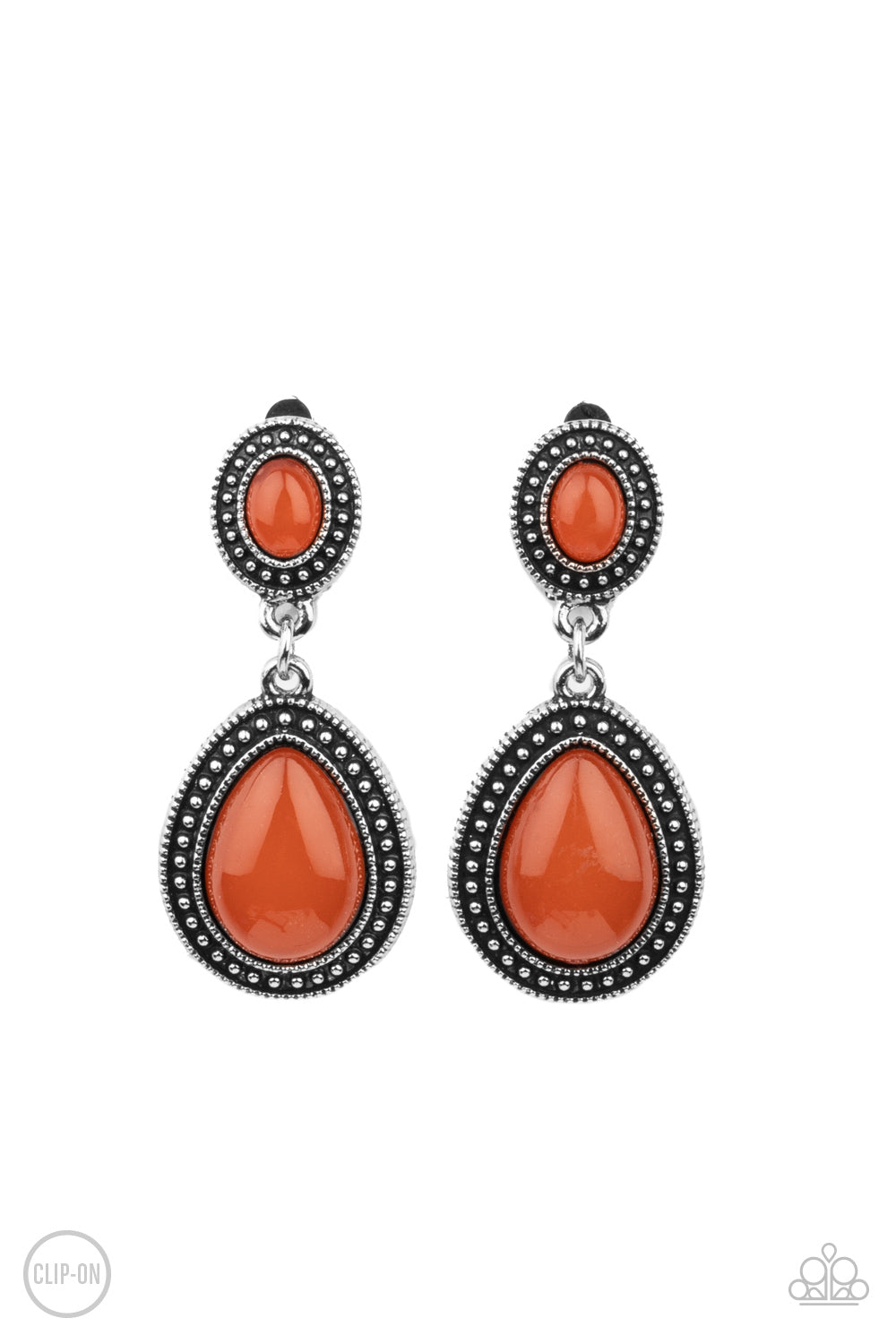 Paparazzi Accessories Carefree Clairvoyance - Orange Clip-On Earrings - Lady T Accessories