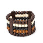Paparazzi Accessories Caribbean Catwalk - Multi Wood Bracelets held in place by rectangular wooden frames, strands of brown, black, and white wooden beads are threaded along stretchy bands around the wrist for a colorfully tropical look.