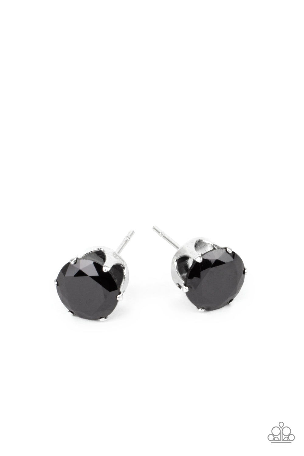 Paparazzi Accessories Modest Motivation - Black Stud Earrings an oversized black rhinestone is nestled inside a pronged silver fitting, creating a timeless statement piece. Earring attaches to a standard post fitting.  Sold as one pair of post earrings.  Paparazzi Jewelry is lead and nickel free so it's perfect for sensitive skin too!