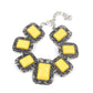 Paparazzi Accessories Retro Rodeo - Yellow Bracelets flirty collection of Illuminating rectangular beads are bordered by rustic floral filigree filled frames as they delicately link around the wrist for a whimsical flair. Features an adjustable clasp closure.  Sold as one individual bracelet.