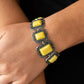 Paparazzi Accessories Retro Rodeo - Yellow Bracelets flirty collection of Illuminating rectangular beads are bordered by rustic floral filigree filled frames as they delicately link around the wrist for a whimsical flair. Features an adjustable clasp closure.  Sold as one individual bracelet.
