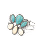 Paparazzi Accessories Botanical Badlands - White Bracelets encased in rope-like silver accents, a series of oversized oval and teardrop turquoise and white stone frames stack into a lotus-like floral frame atop a layered silver cuff. Features a hinged closure.  Sold as one individual bracelet.  Paparazzi Jewelry is lead and nickel free so it's perfect for sensitive skin too!