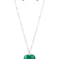 Warmhearted Glow - Green Necklaces oversized Mint cat's eye stone frame swings from the bottom of a lengthened silver chain, creating a flirtatious pendant. Features an adjustable clasp closure.  Sold as one individual necklace. Includes one pair of matching earrings.  Paparazzi Jewelry is lead and nickel free so it's perfect for sensitive skin too!