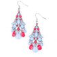 Paparazzi Accessories STAYCATION Home - Multi Earrings  an array of bubbly Cerulean, white, and Raspberry Sorbet beads decoratively adorn the front of a studded silver frame. Faceted teardrops drip from the bottom of the colorful frame, creating a whimsical fringe. Earring attaches to a standard fishhook fitting.  Sold as one pair of earrings.