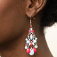 Paparazzi Accessories STAYCATION Home - Multi Earrings  an array of bubbly Cerulean, white, and Raspberry Sorbet beads decoratively adorn the front of a studded silver frame. Faceted teardrops drip from the bottom of the colorful frame, creating a whimsical fringe. Earring attaches to a standard fishhook fitting.  Sold as one pair of earrings.