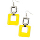 Paparazzi Accessories Twice as Nice - Yellow Fishhook Earrings a cutout square painted in the bold Pantone® of Illuminating sways from a shiny silver cutout square for a playful finish. Earring attaches to a standard fishhook fitting.