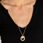 Full of Faith - Gold Inspirational Necklaces dotted with a sparkly white rhinestone, a dainty gold heart joins a gold ring stamped in the biblical passage, "Trust in the Lord with all thine heart," and a gold disc stamped in, "Proverbs 3:5," along the bottom of a lengthened gold chain, creating an inspirational pendant. Features an adjustable clasp closure.