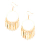 Paparazzi Accessories Radiant Chimes - Gold Fishhook Earrings flared flat bars stream out from the bottom of a glistening gold hoop, creating a radiant fringe. Earring attaches to a standard fishhook fitting.