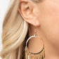 Paparazzi Accessories Radiant Chimes - Gold Fishhook Earrings flared flat bars stream out from the bottom of a glistening gold hoop, creating a radiant fringe. Earring attaches to a standard fishhook fitting.