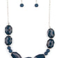 Melrose Melody - Blue Faceted Bead Necklaces - Paparazzi a series of opaque and cloudy faceted Navy Blue gem-like beads are threaded along an invisible wire. Dainty silver beads add shining accents as they traverse across the collar on a silver chain in a classically melodic display. Features an adjustable clasp closure.  Sold as one individual necklace. Includes one pair of matching earrings.  Paparazzi Jewelry is lead and nickel free so it's perfect for sensitive skin too!