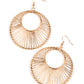 Paparazzi Accessories Artisan Applique - Gold Earrings glistening gold wire wraps around two gold hoops, creating an airy crescent shaped frame for an artisan inspired fashion. Earring attaches to a standard fishhook fitting.  Sold as one pair of earrings.