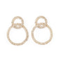 Paparazzi Intensely Icy - Gold Rhinestone Earrings rows of sparkly white rhinestones encircle into two interconnected hoops, creating a jaw-dropping lure. Earring attaches to a standard post fitting.  Sold as one pair of post earrings.