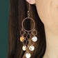 Paparazzi Cyber Chime - Multi Earrings tapered rows of gold discs and dainty copper rings cascade from the bottom of an airy copper hoop, creating a chime-like fringe. Earring attaches to a standard fishhook fitting.  Sold as one pair of earrings.
